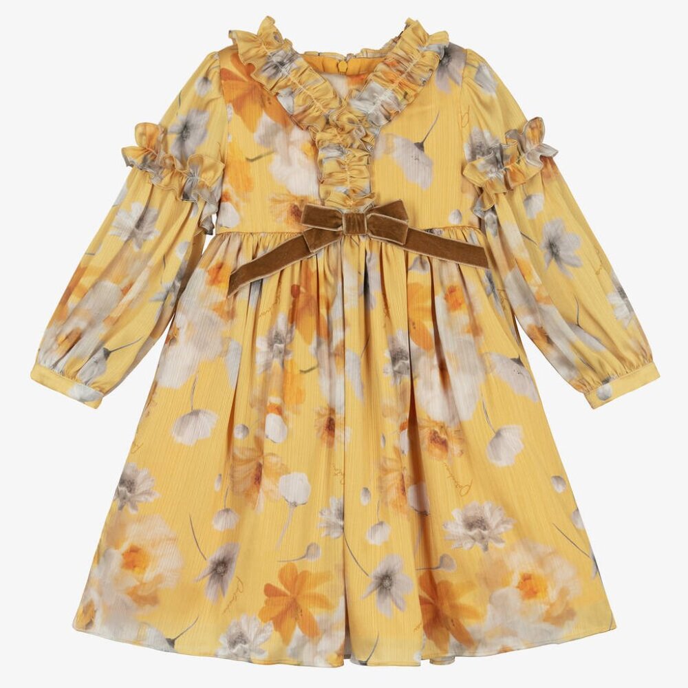 Patachou ! Girls Yellow Floral Chiffon Dress ( 3YRS)